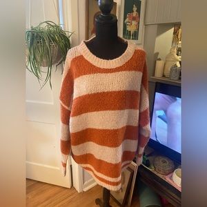 Goodnight Macaroon Pink and Orange Striped Colorblock Sweater